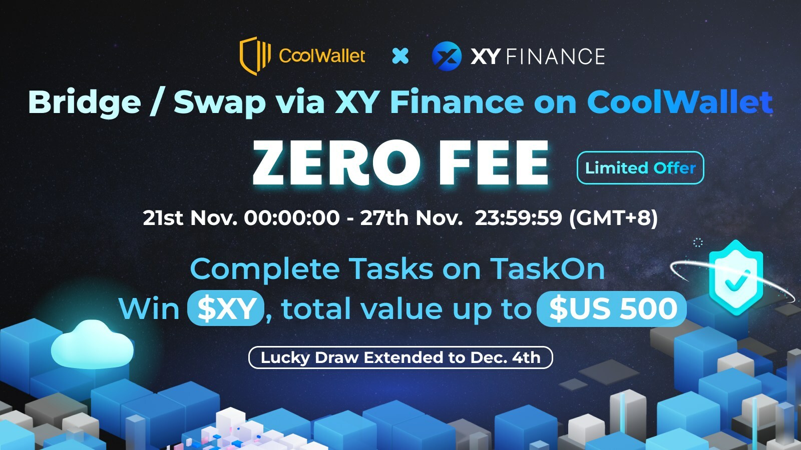 CoolWallet Presents: ZERO Bridge/Swap Service Fee and Win $XY, Total Prize Up to US$500