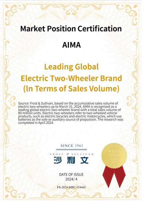 Global Sales of 80 Million! AIMA Receives Authoritative Certification from Frost & Sullivan as the 