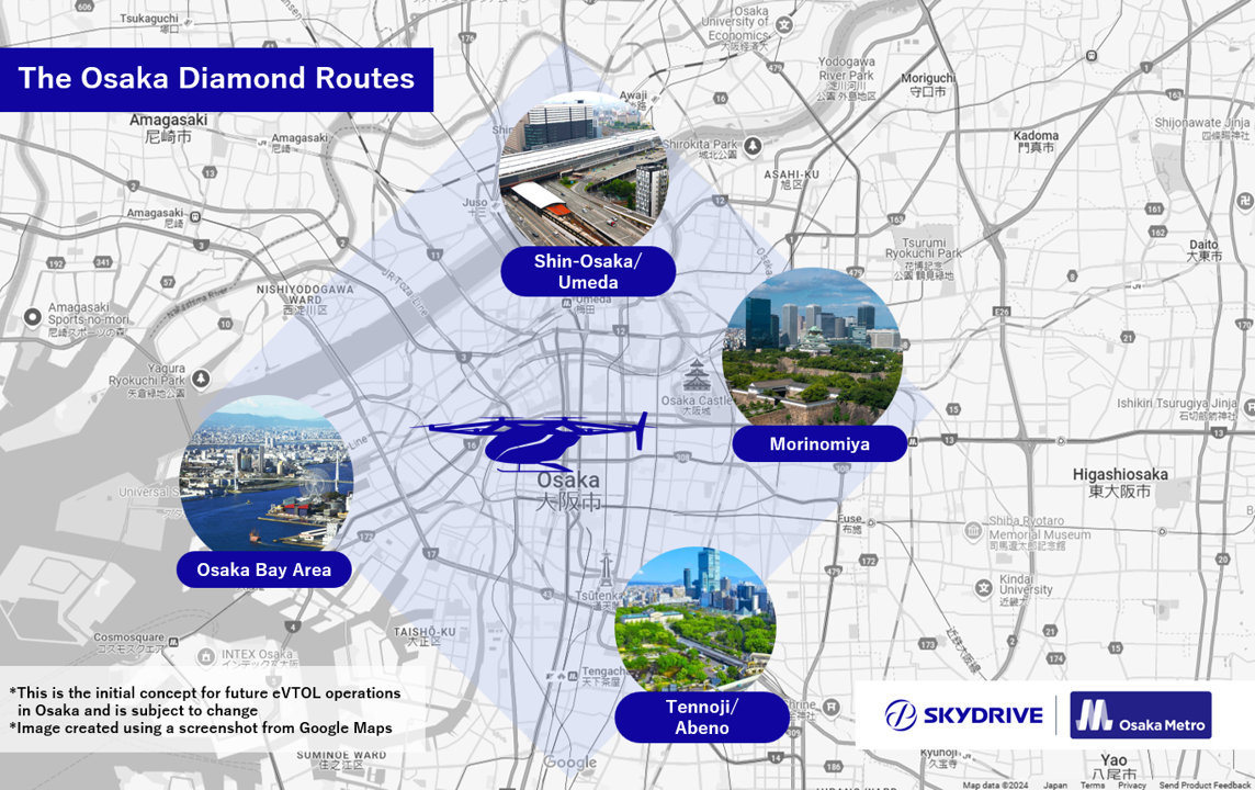 SkyDrive and Osaka Metro Unveil Plans for a Future eVTOL Network in Osaka Introducing Plans for the "Osaka Diamond Routes"