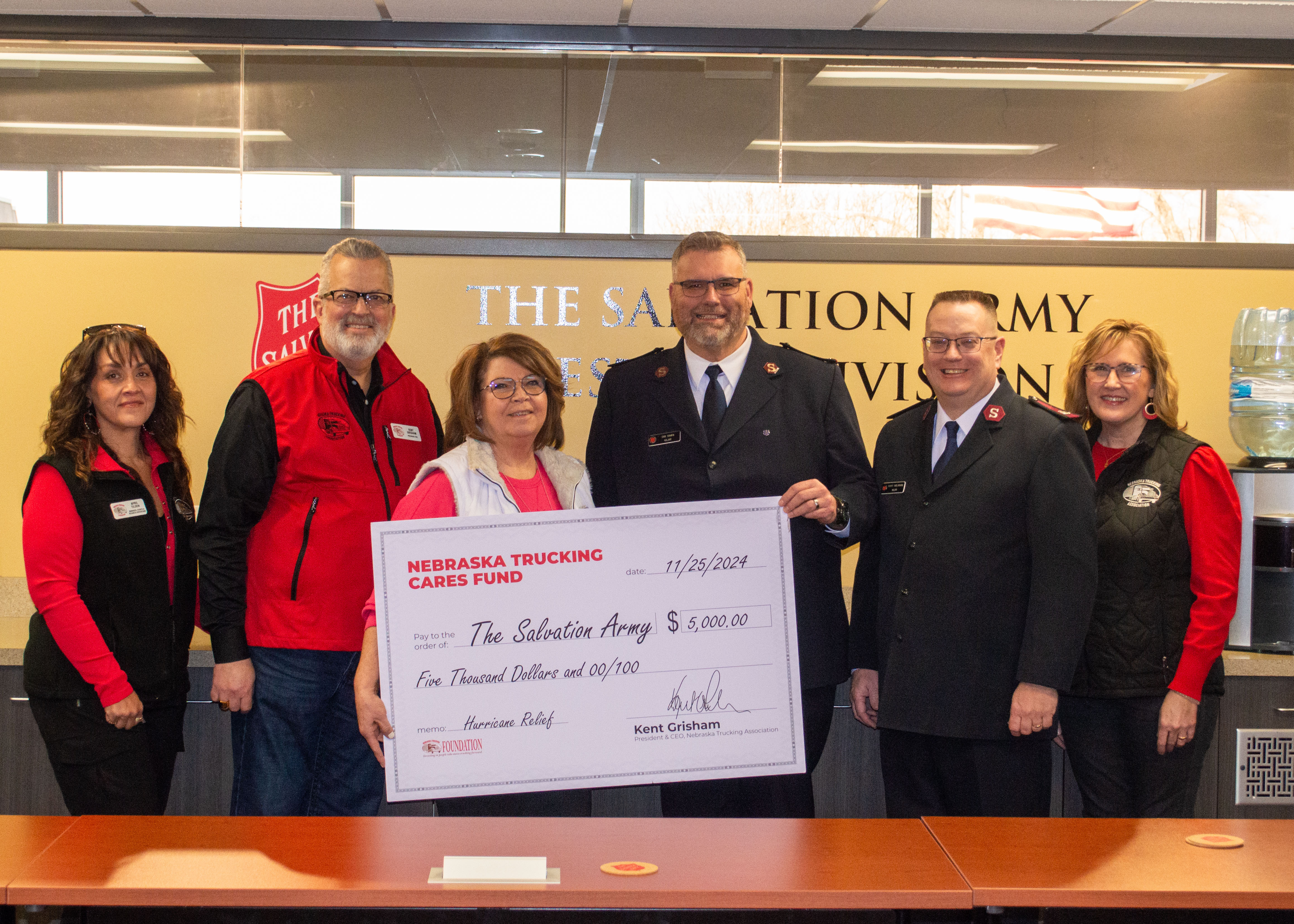 Nebraska Trucking Cares Fund Donates $5,000 to Salvation Army Hurricane Relief Efforts